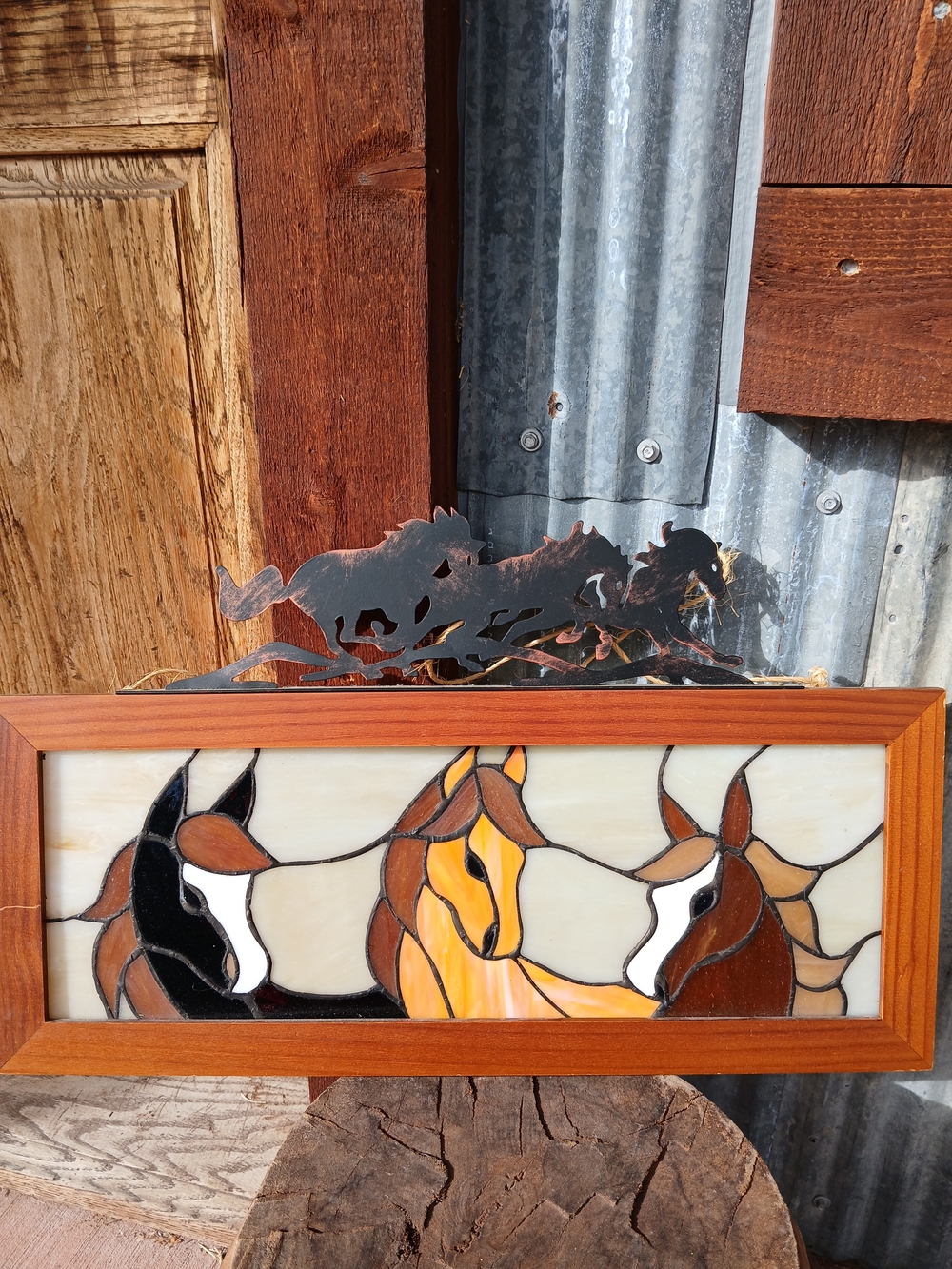 Stained Glass Metal Horse Horses Suncatcher Wall Hanging Equestrian Decor